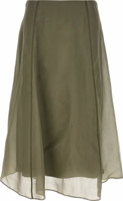 Bicolor Silk Midi Skirt