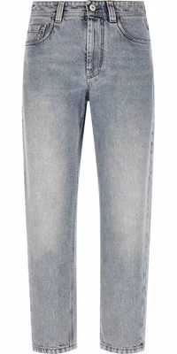 Blue Cotton Tapered Jeans