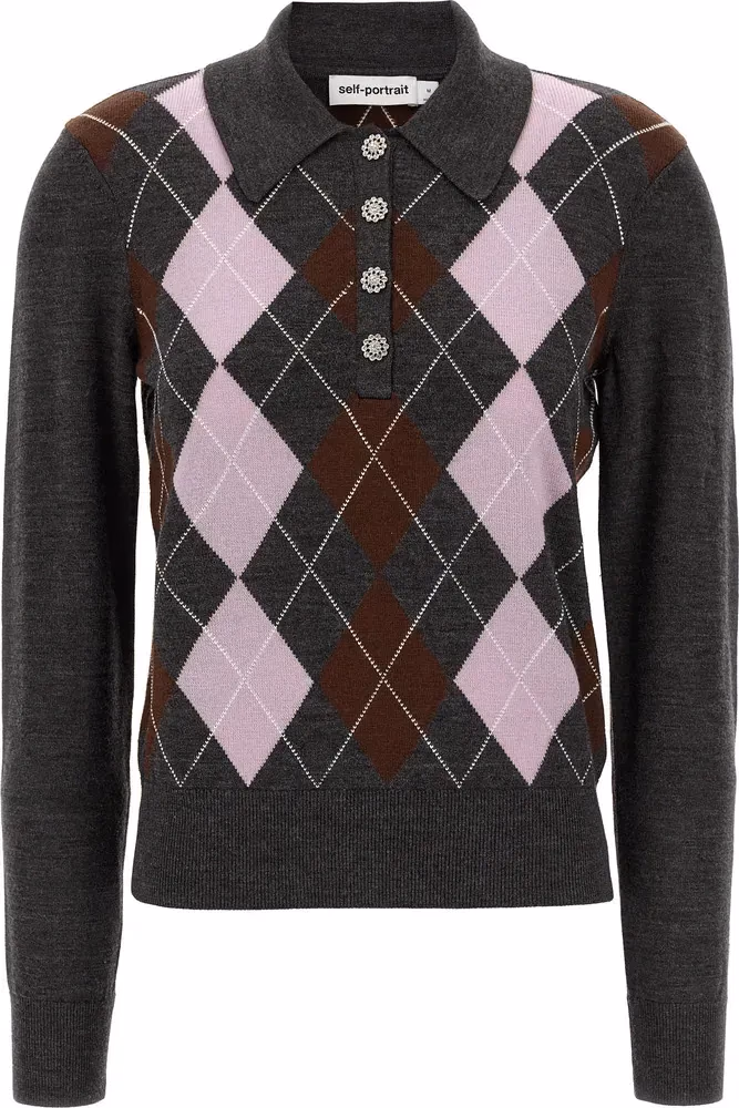 Self-Portrait Gray Wool Cardigan
