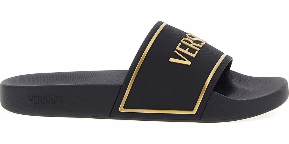Versace Black Polyurethane Slides