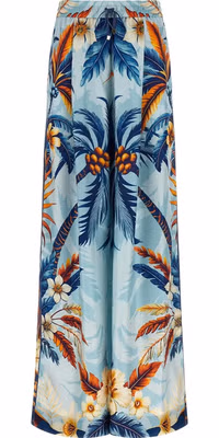 Blue Silk Casual Pants