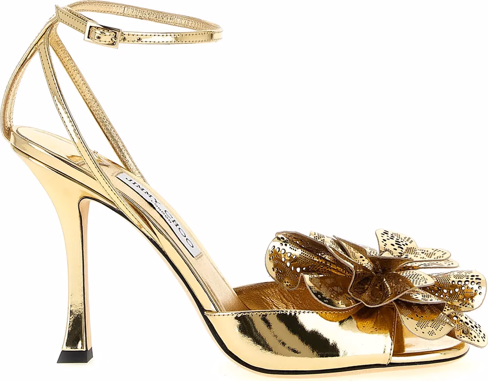 Jimmy Choo Gold Leather Stiletto Heel Sandals
