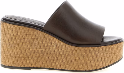 Brown Calfskin Wedge Sandals