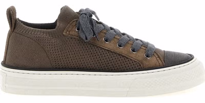 Brown Cotton Low Top Sneakers