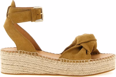 Beige Calfskin Wedge Sandals