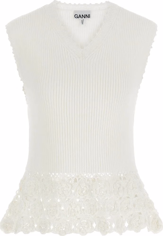 Ganni White Organic Cotton Sleeveless Jacket
