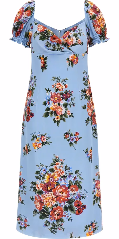 Dolce & Gabbana Blue Silk Midi Dress