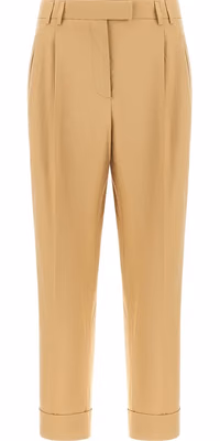 Beige Cotton Casual Pants