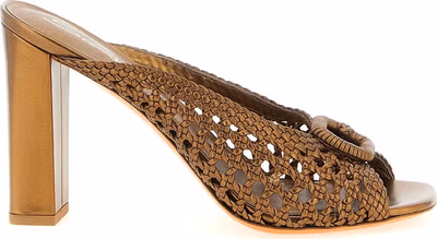 Gold Lamb Leather Stiletto Heel Sandals