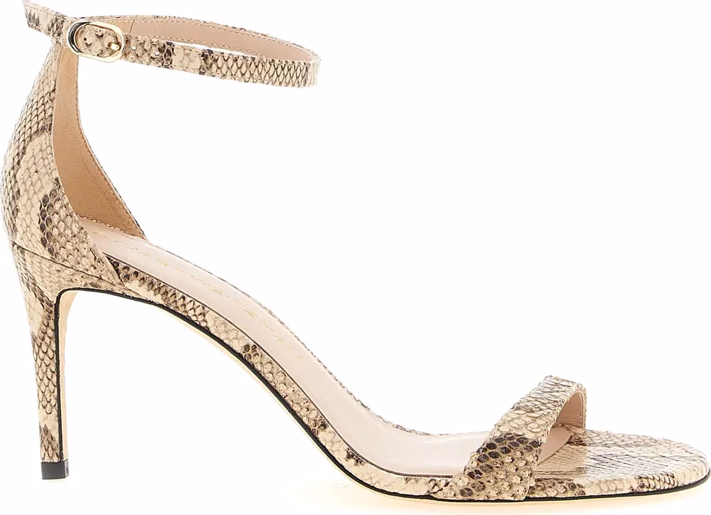 Stuart Weitzman Beige Goatskin Stiletto Heel Sandals