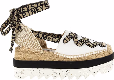 Beige Cotton Wedge Sandals