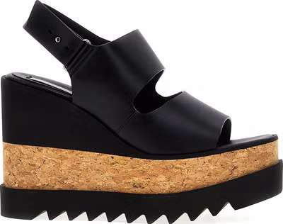 Black Polyester Wedge Sandals