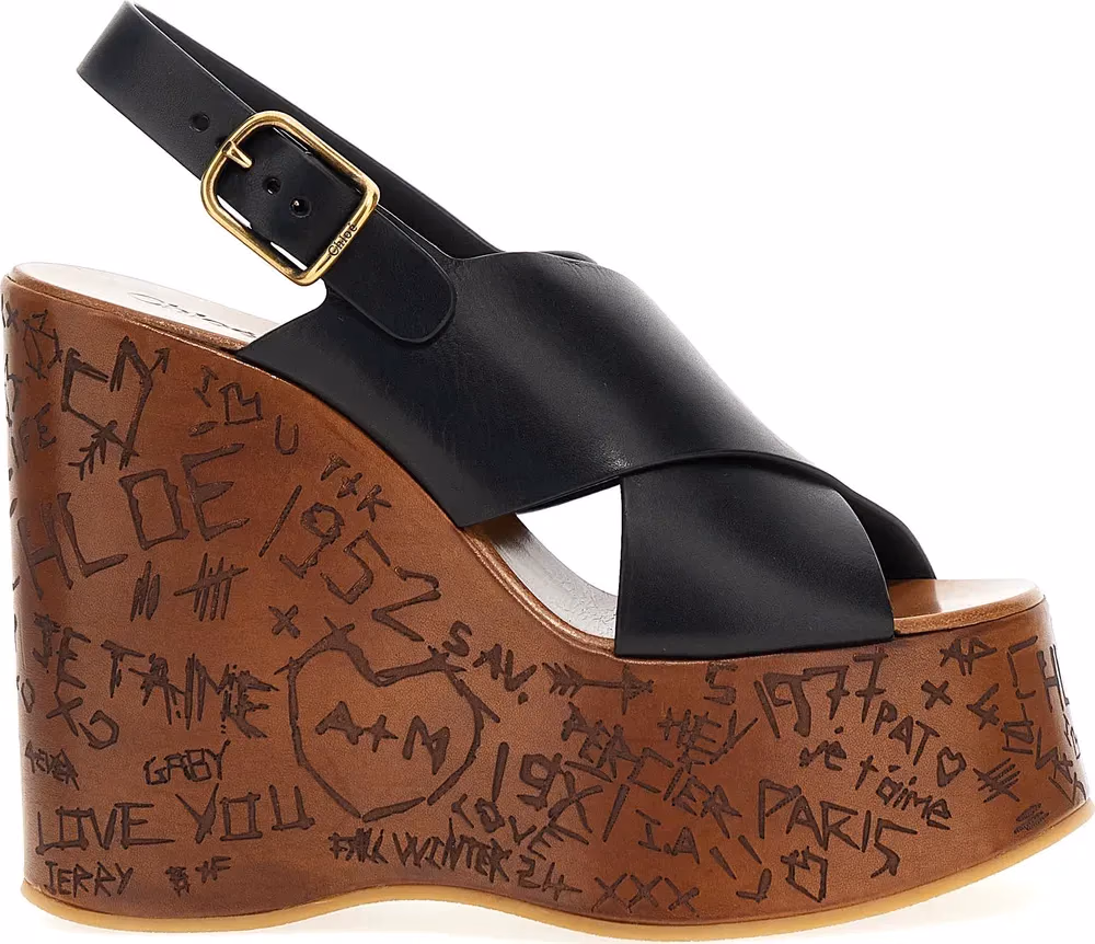 Chloé Black Calfskin Wedge Sandals