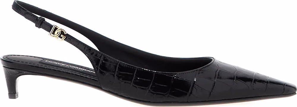 Dolce & Gabbana Black Calfskin Mid Heel Pumps