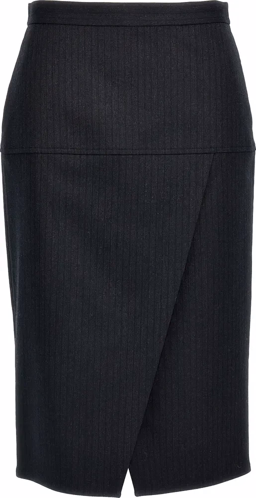 Fendi Gray Virgin Wool Midi Skirt