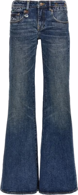 Blue Cotton Flared Jeans