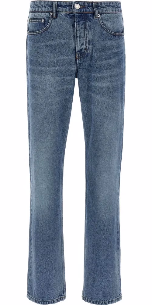 Ami Paris Blue Cotton Straight-Leg Jeans