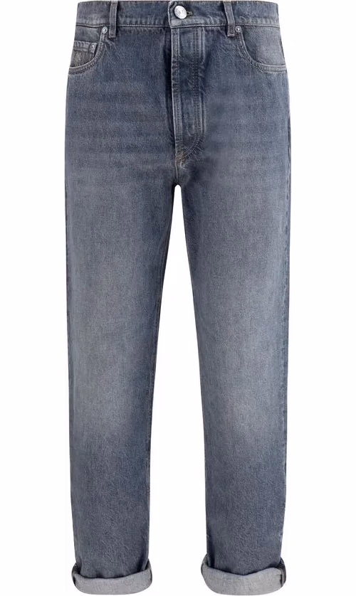 Brunello Cucinelli Gray Cotton Straight-Leg Jeans