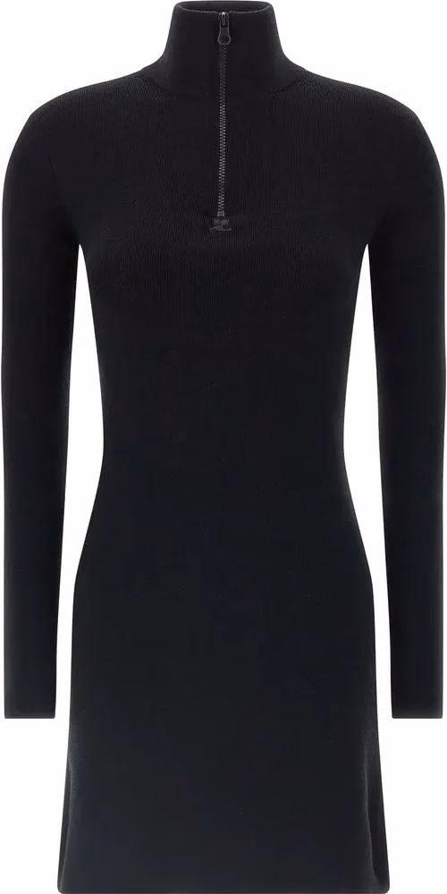 Courrèges Black Merino Wool Short Dress