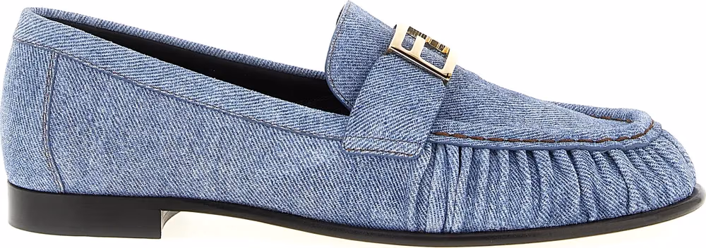 Fendi Blue Calfskin Slip-On Loafers