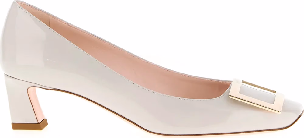Roger Vivier White Calfskin Mid Heel Pumps