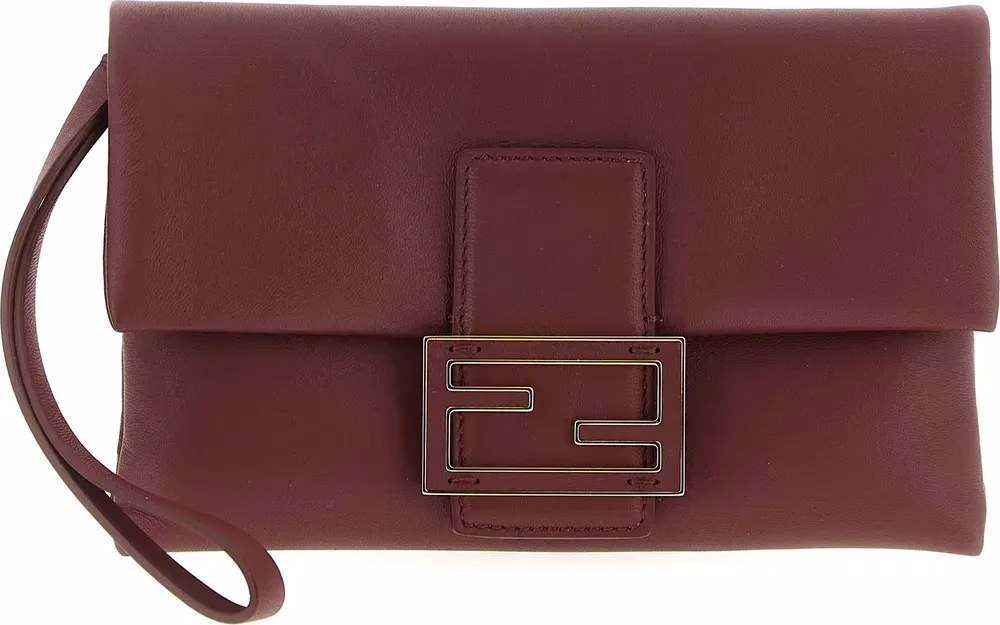 Fendi Bordeaux Lamb Leather Clutch Bag