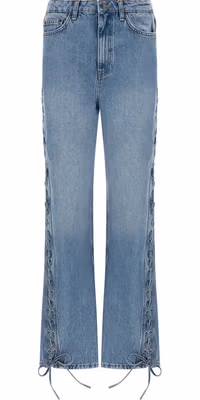 Blue Cotton Straight-Leg Jeans