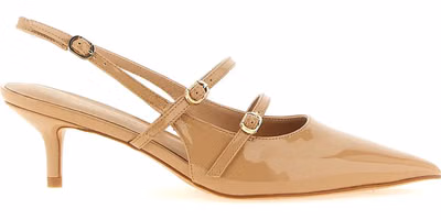 Beige Polyethylene Mid Heel Pumps