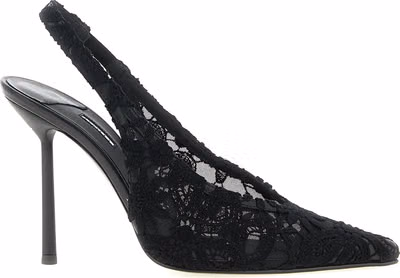 Black Cotton High Heel Pumps