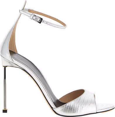Silver Leather Stiletto Heel Sandals