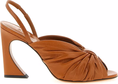 Brown Lamb Leather Stiletto Heel Sandals