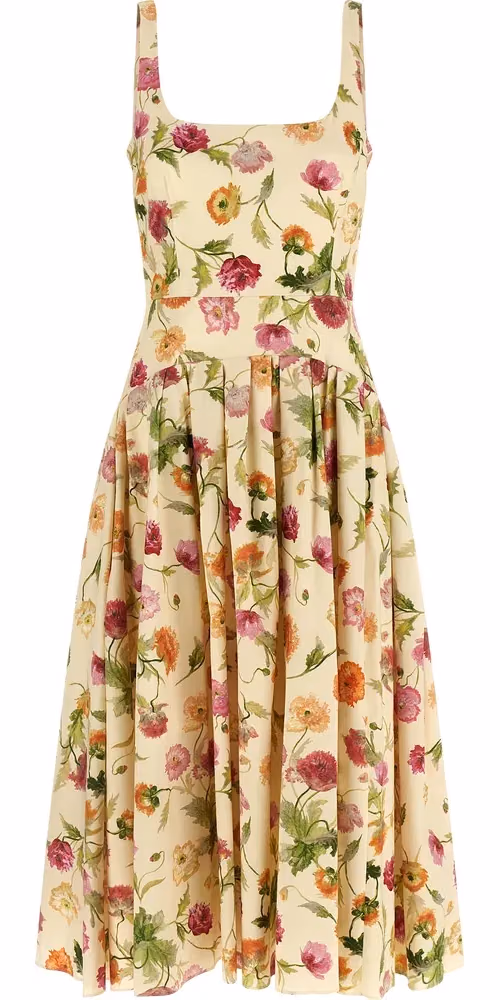 Carolina Herrera Beige Cotton Midi Dress