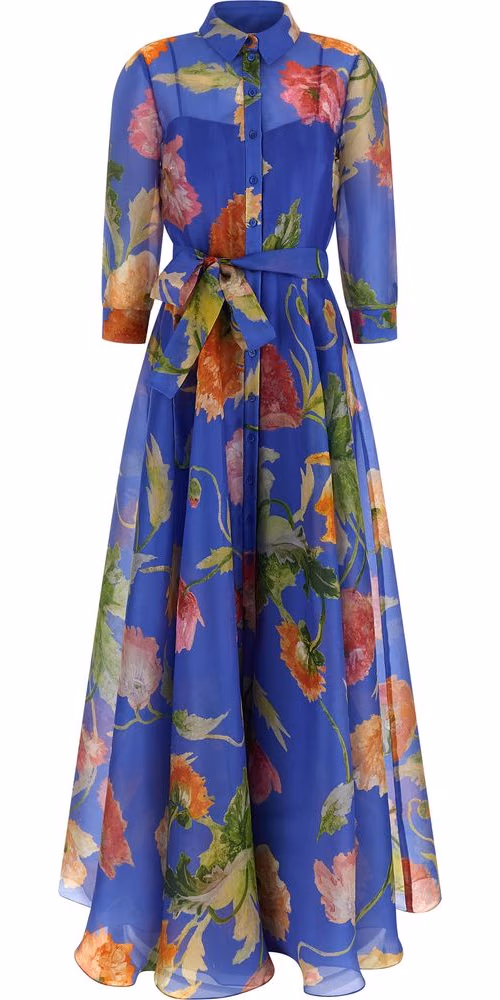 Carolina Herrera Blue Silk Long Dress