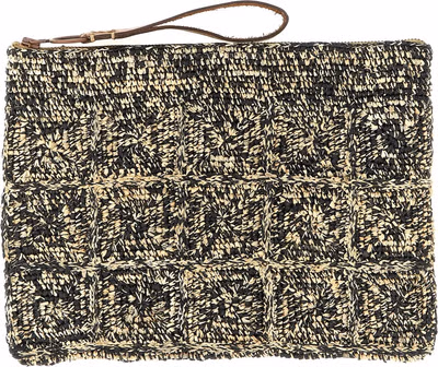 Bicolor Raffia Clutch Bag