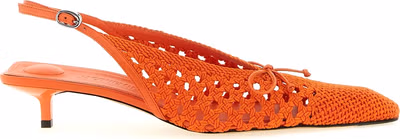 Orange Polyester Mid Heel Pumps