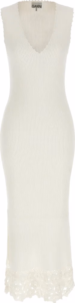 Ganni White Organic Cotton Long Dress