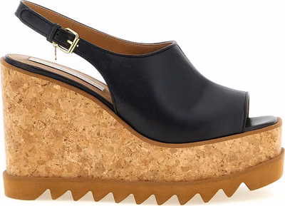 Black Polyurethane Wedge Sandals