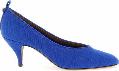 Blue Cotton Mid Heel Pumps