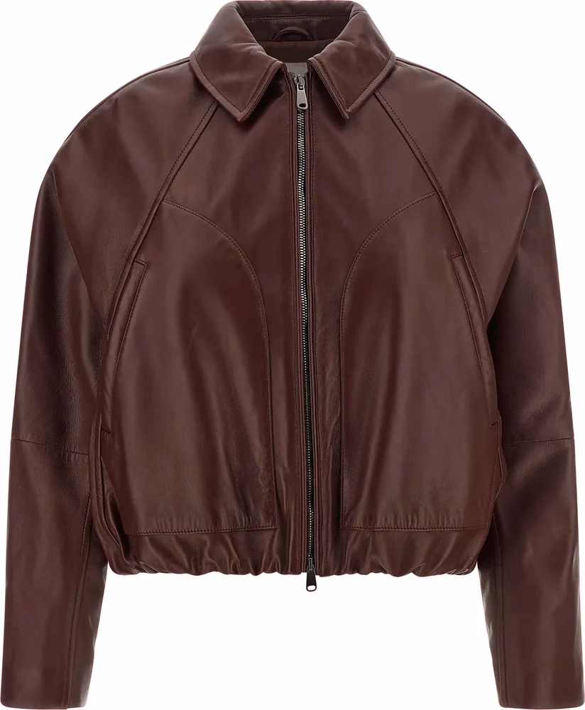 Brunello Cucinelli Bordeaux Calfskin Leather Jacket