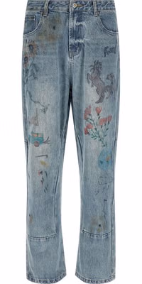 Blue Cotton Straight-Leg Jeans