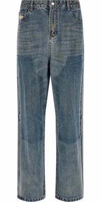 Blue Cotton Straight-Leg Jeans