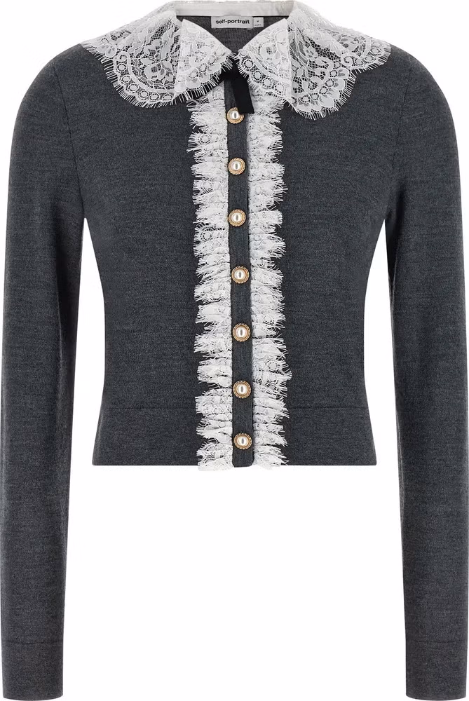 Self-Portrait Gray Wool Cardigan