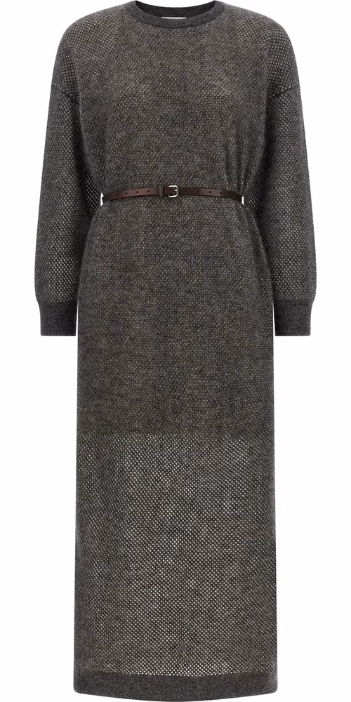 Brunello Cucinelli Gray Wool Midi Dress
