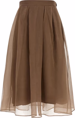 Brown Silk Midi Skirt