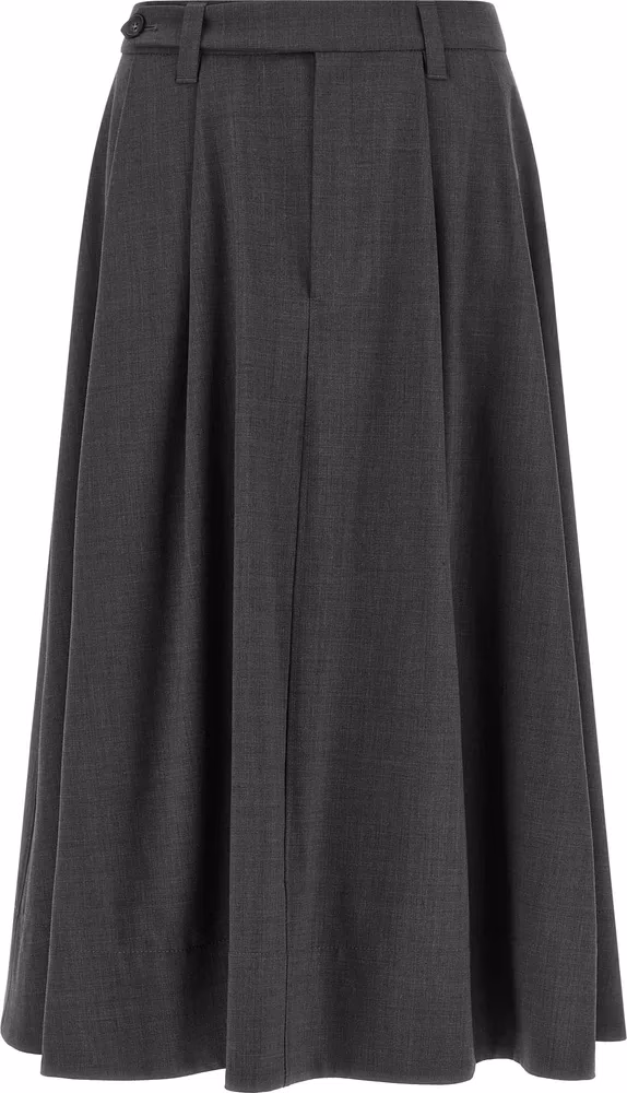 Brunello Cucinelli Gray Virgin Wool Midi Skirt