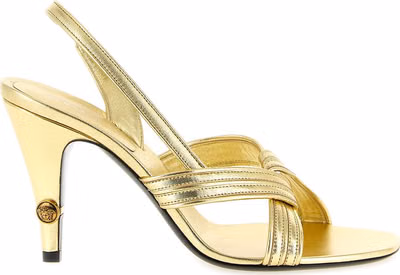 Gold Lamb Leather Stiletto Heel Sandals