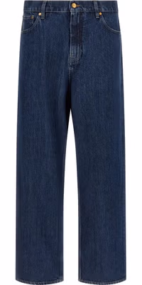Blue Cotton Straight-Leg Jeans