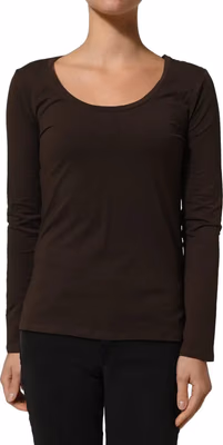 Brown Long Sleeves Round Neck Top