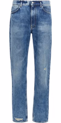 Blue Cotton Straight-Leg Jeans