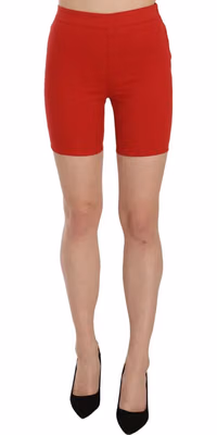 Red Mid Waist Cotton Stretch Slim Mini Shorts
